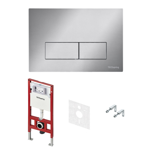 Инсталляция TECEspring (панель-прямоугольные кнопки, нержавеющая сталь, сатин)  /модуль, комплект крепежа, панель смыва, комплект патрубков, фановая труба, изоляционная пластина/